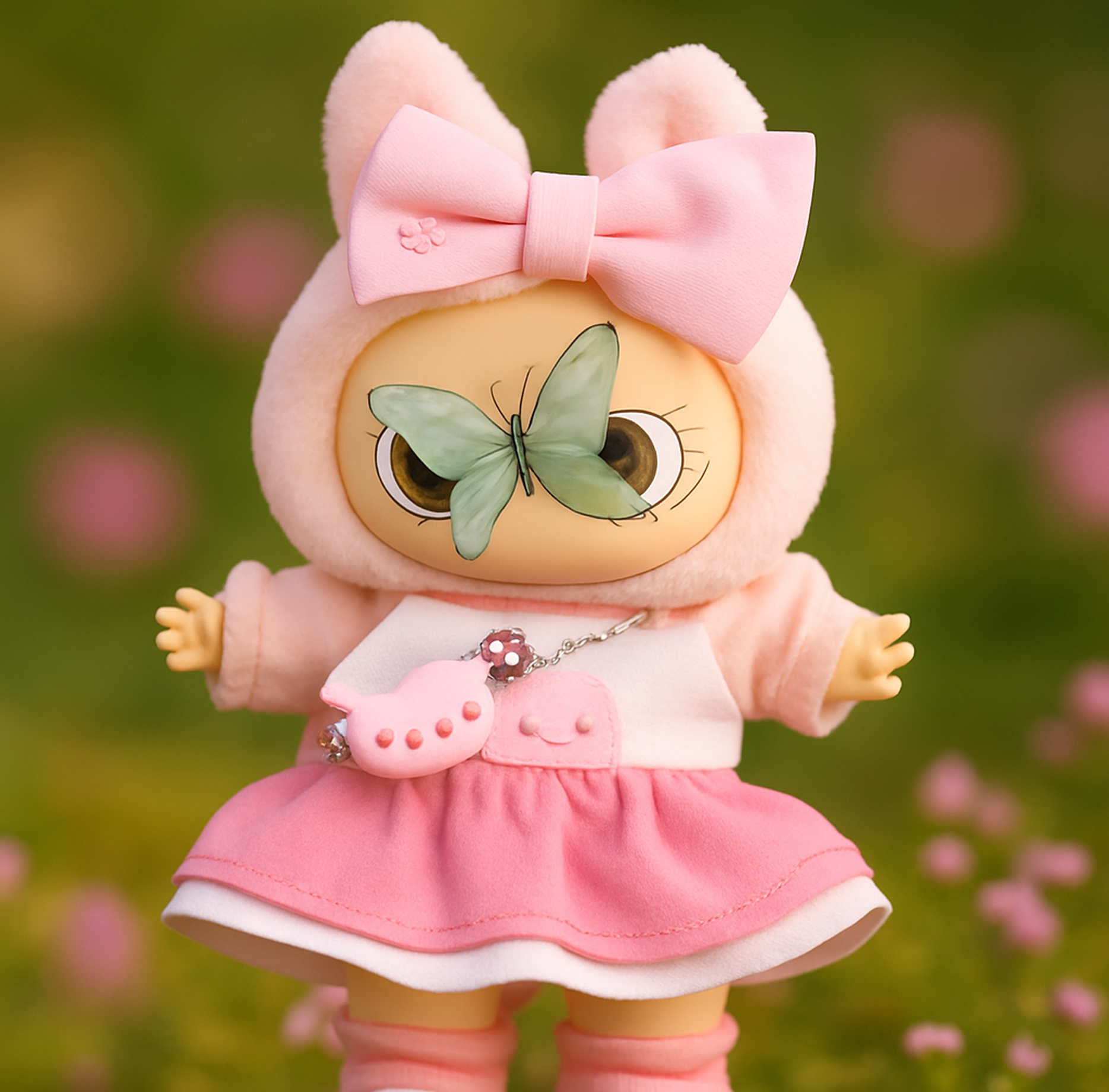 Adorable Pink Fashion Set for 17cm Labubu Dolls - Complete Outfit with Accessories & Bag